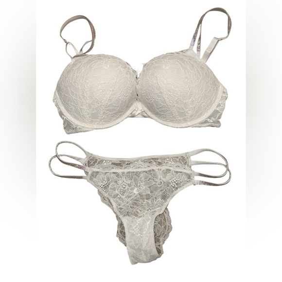 Victoria's Secret Other - SET Victoria Secret Bombshell Plunge Bra + Brazilian Panties Lace Crystal Bling